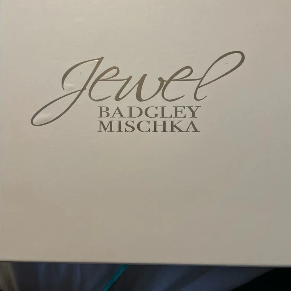 Badgley Mischka Champagne Satin Jeweled Wedge Sandal Size 7